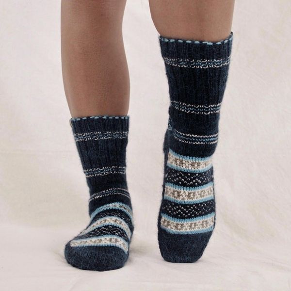 Alternate image for Hand-Knit Midnight Blue Thick Slipper Style Socks from India Midnight Frost