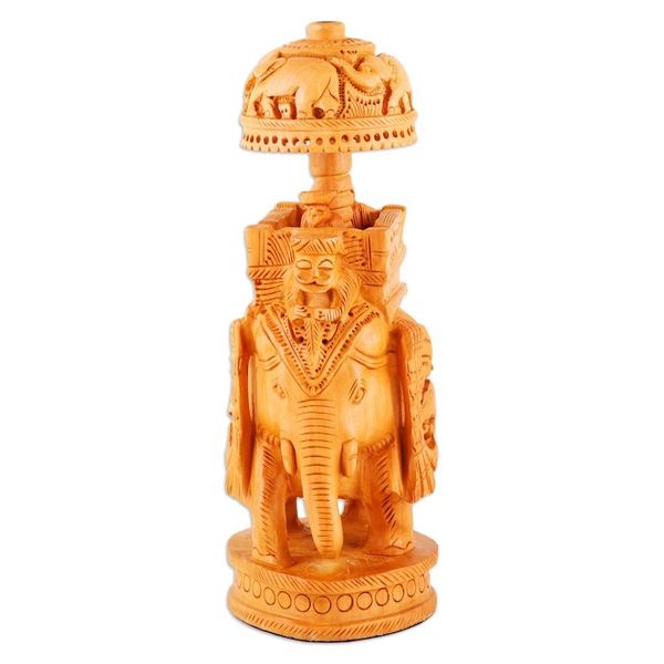 Alternate image for Hand-Carved Classic Elephant Kadam Wood Sculpture Small Majestic Heritage