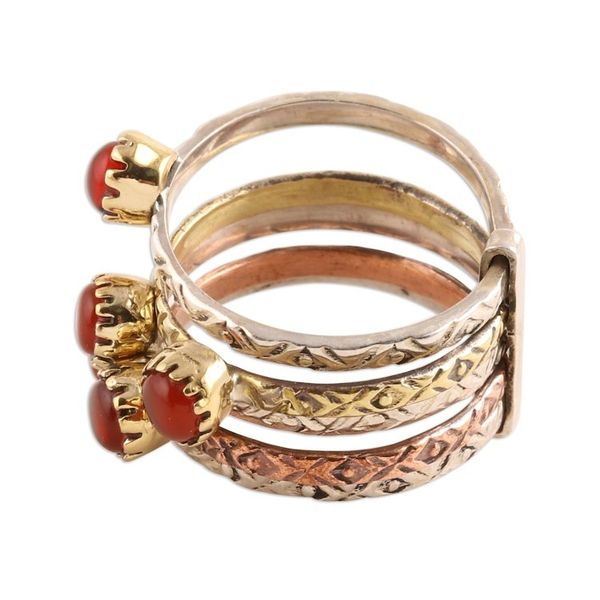 Alternate image for Red-Orange Onyx Multi-Stone Ring from India Alluring Glow