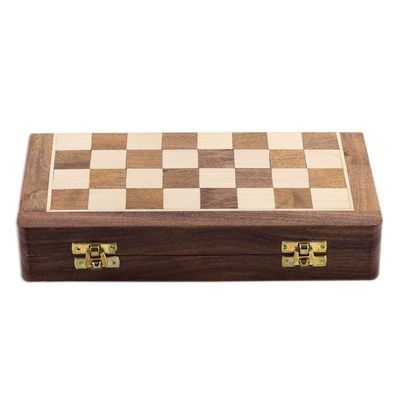 Alternate image for Wood Travel Chess Set with Board Folding into Storage Case Strategist
