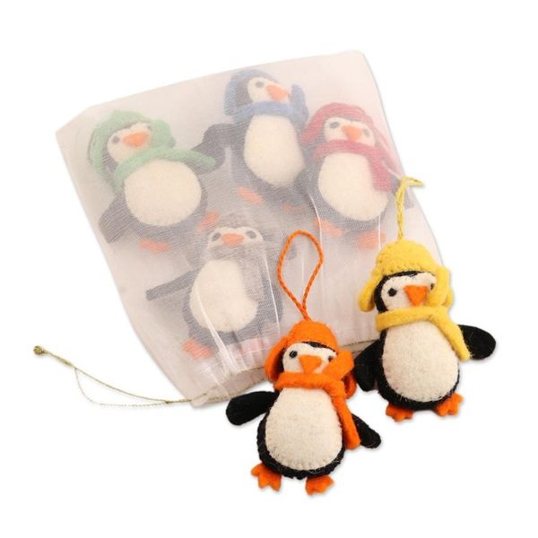 Alternate image for Handmade Felted Wool Penguin ornaments Set of 6 Cozy Penguins