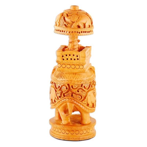 Alternate image for Hand-Carved Classic Elephant Kadam Wood Sculpture Small Majestic Heritage