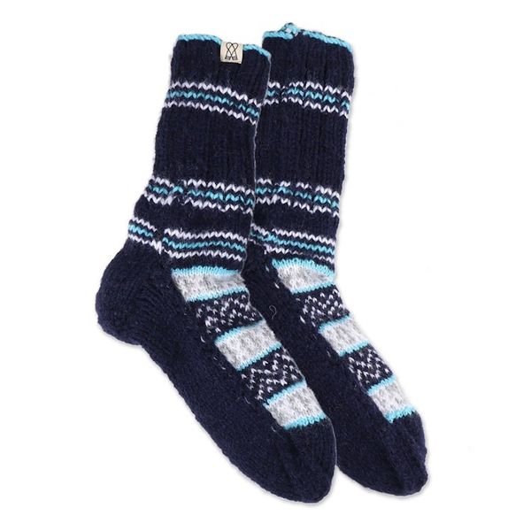 Alternate image for Hand-Knit Midnight Blue Thick Slipper Style Socks from India Midnight Frost