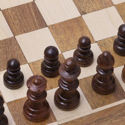 Alternate image for Wood Travel Chess Set with Board Folding into Storage Case Strategist
