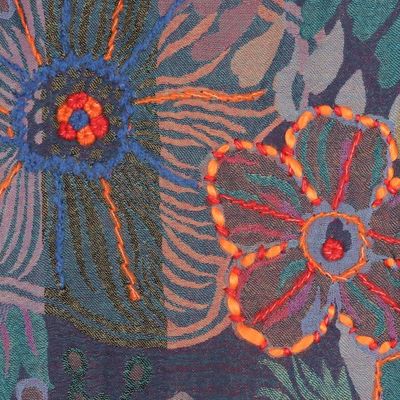 Alternate image for Floral Embroidered Wool Shawl Handcrafted in India Garden Fantasy