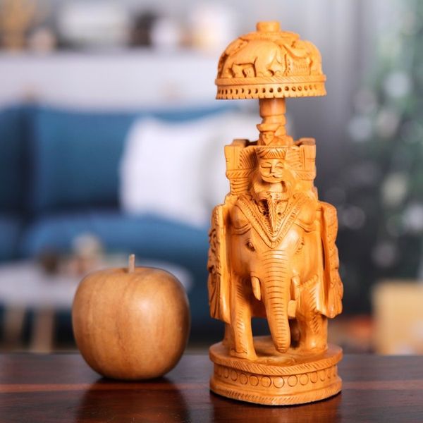 Alternate image for Hand-Carved Classic Elephant Kadam Wood Sculpture Small Majestic Heritage