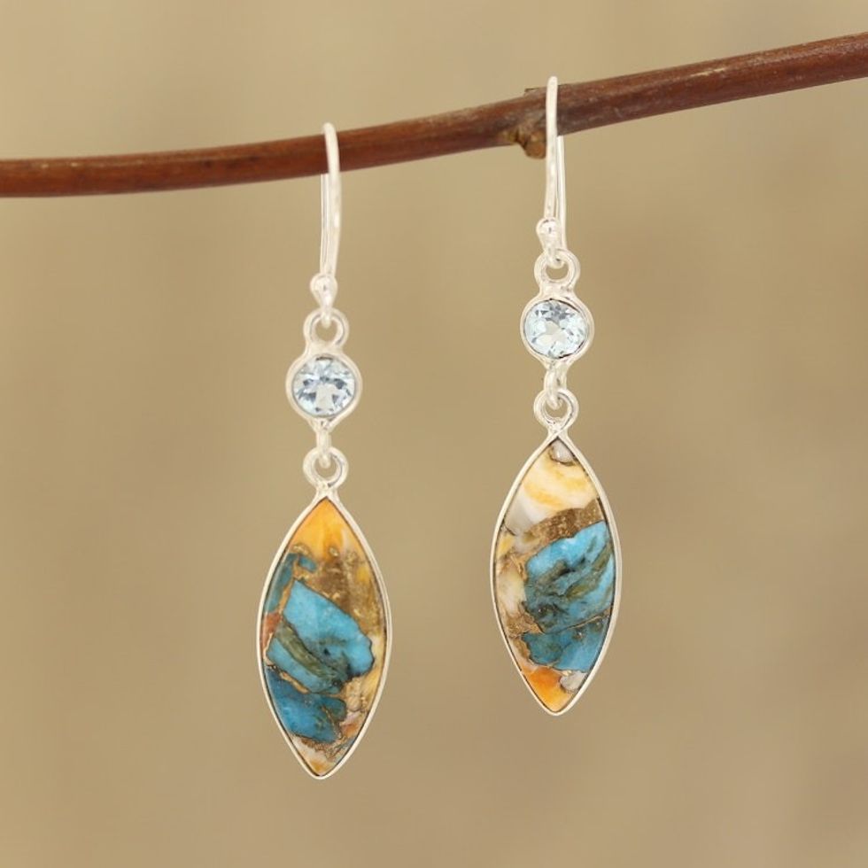 Blue Topaz and Composite Turquoise Dangle Earrings 'Elegance of the Beach'