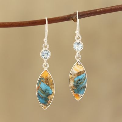 Alternate image for Blue Topaz and Composite Turquoise Dangle Earrings Elegance of the Beach