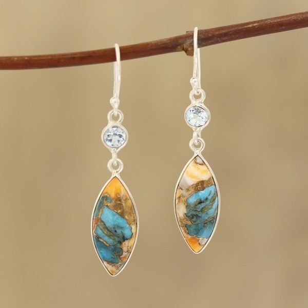 Alternate image for Blue Topaz and Composite Turquoise Dangle Earrings Elegance of the Beach