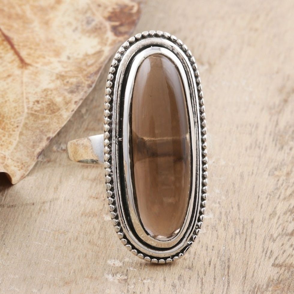 Smoky Quartz Sterling Silver Cocktail Ring 'Bliss  Beauty'