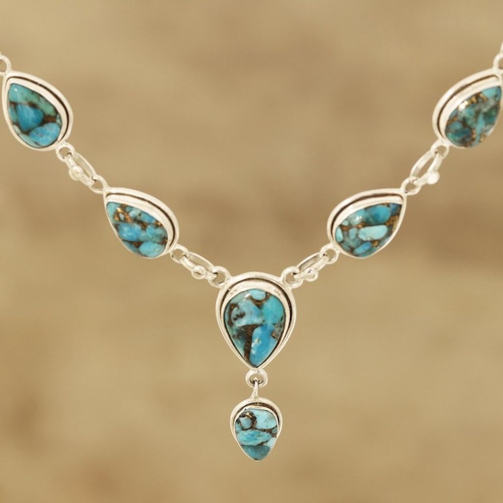 Composite Turquoise Y-Necklace from India 'Aura of Beauty'