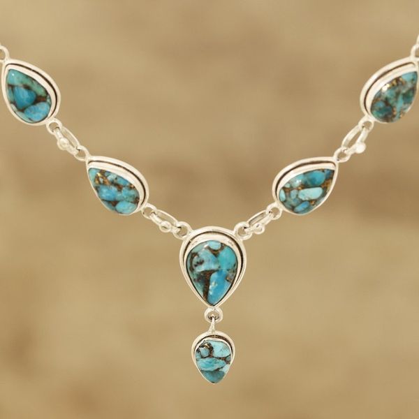 Alternate image for Composite Turquoise Y-Necklace from India Aura of Beauty