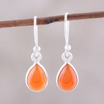 Alternate image for Carnelian and Sterling Silver Teardrop Dangle Earrings Gentle Tear