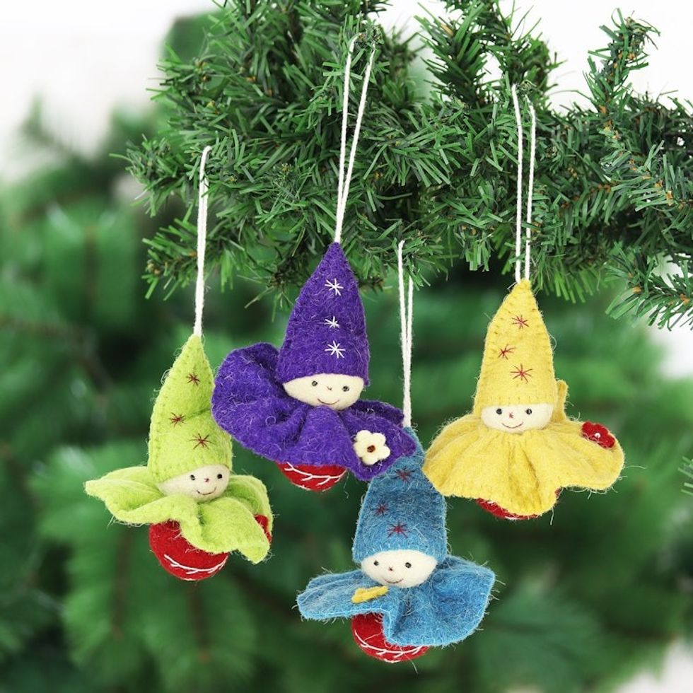 Handcrafted Wool Felt Cherub Ornaments Set of 4 'Cheerful Cherubs'