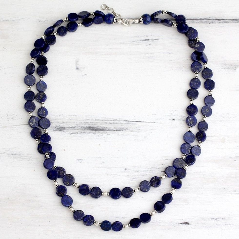 Lapis lazuli strand necklace 'Blue Universe'