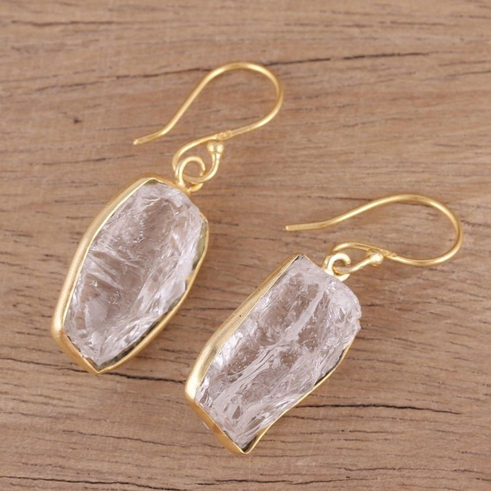 Handmade 22k Gold Plated 925 Silver Crystal Quartz Earrings 'Crystalline Delight'