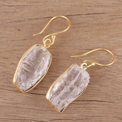 Alternate image for Handmade 22k Gold Plated 925 Silver Crystal Quartz Earrings Crystalline Delight