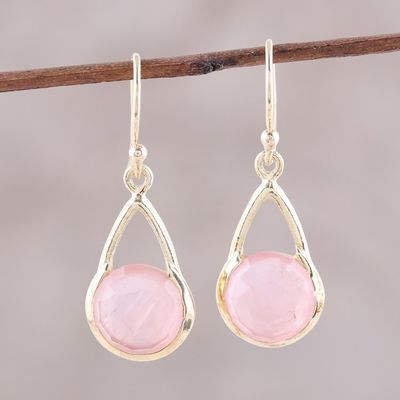 Alternate image for Gold Plated Rose Quartz Dangle Earrings from India Fantastic Cradles