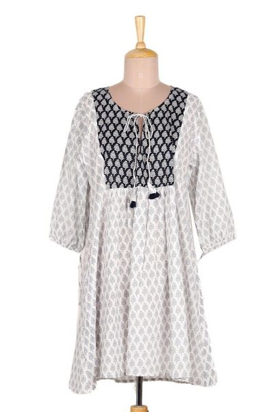 Alternate image for Screen Printed Floral Cotton Drawstring Dress from India Warm Days