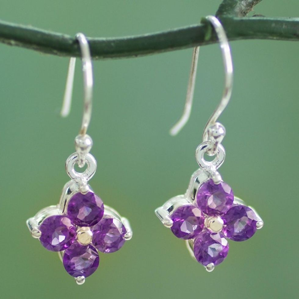 Floral Amethyst Dangle Earrings Artisan Crafted Jewelry 'Petite Petals'