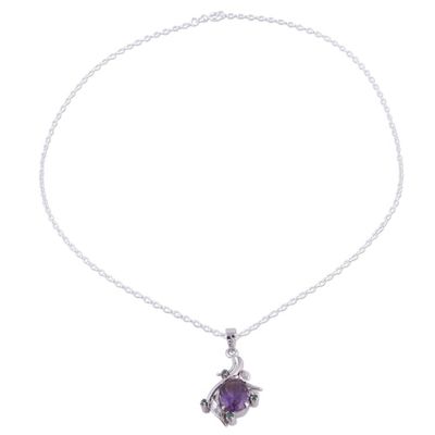 Alternate image for Rhodium Plated Amethyst and Emerald Necklace from India Harmony Vine