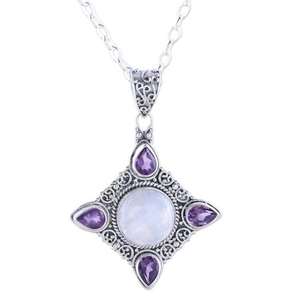 Alternate image for Amethyst and Rainbow Moonstone Silver Pendant Necklace Eternal Delight