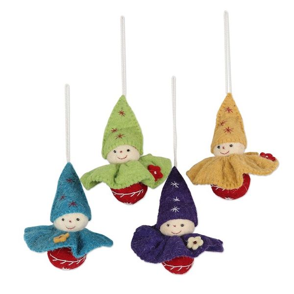 Alternate image for Handcrafted Wool Felt Cherub Ornaments Set of 4 Cheerful Cherubs