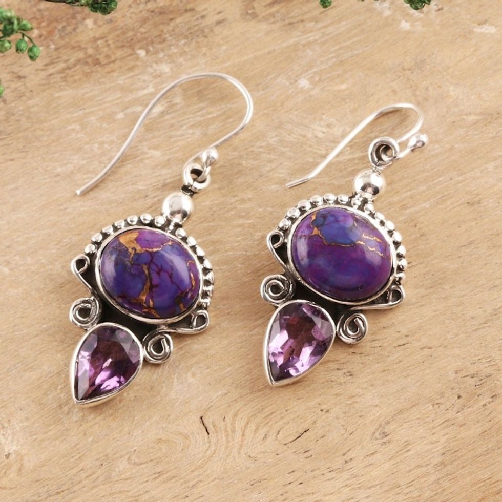 Regal Sterling Silver and Amethyst Earrings from India 'Regal Allure'