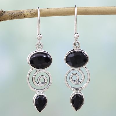 Alternate image for Hand Made Onyx Sterling Silver Dangle Earrings from India Romantic Journey