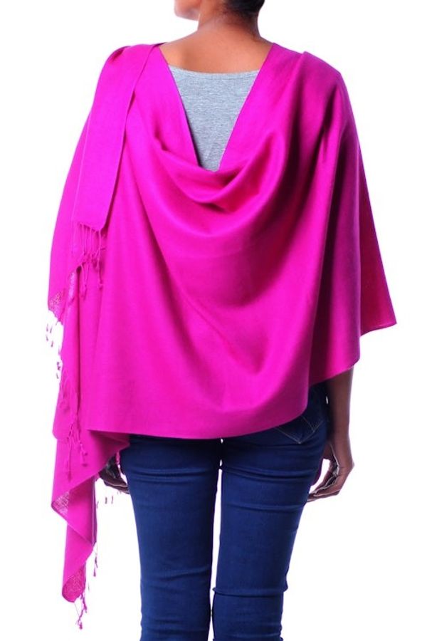 Alternate image for Woven Purple Wool and Silk Shawl with Fringe from India Mumbai Orchid