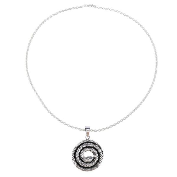 Alternate image for Coiled Snake Sterling Silver Pendant Necklace from India Sleeping Serpent