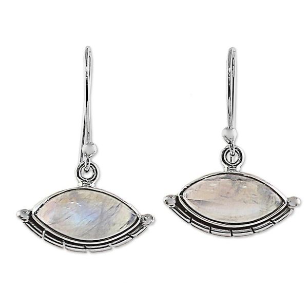 Alternate image for Sterling Silver Rainbow Moonstone Dangle Earrings from India Protective Eyes