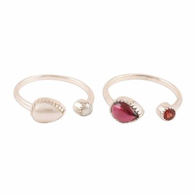 Alternate image for Garnet and Cultured Pearl Wrap Rings from India Pair Stylish Flavor