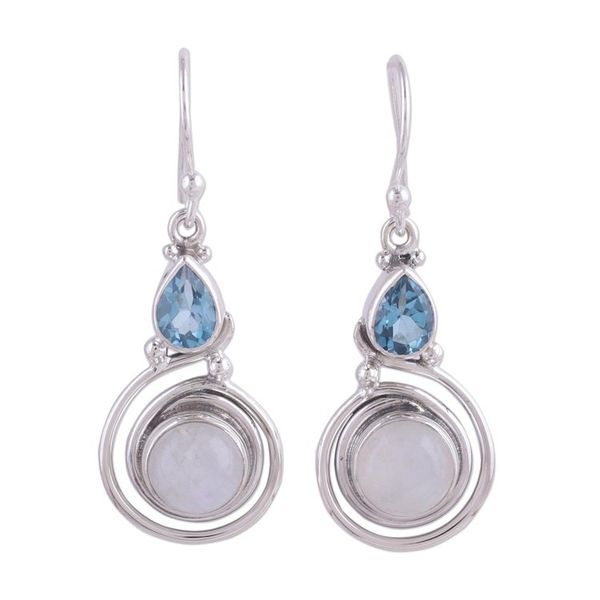 Alternate image for Moonstone and Blue Topaz Sterling Silver Earrings from India Blissful Fusion