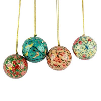 Alternate image for India Handmade Papier Mache Christmas Ornaments Set of 4 Christmas Joy