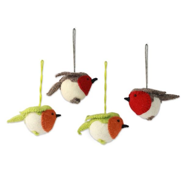 Alternate image for Christmas Bird Ornaments Set of 4 Robins Delight