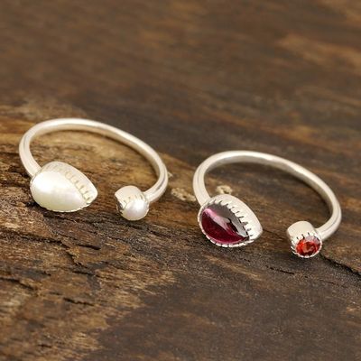Alternate image for Garnet and Cultured Pearl Wrap Rings from India Pair Stylish Flavor