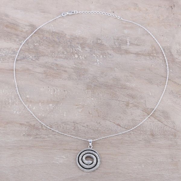 Alternate image for Coiled Snake Sterling Silver Pendant Necklace from India Sleeping Serpent