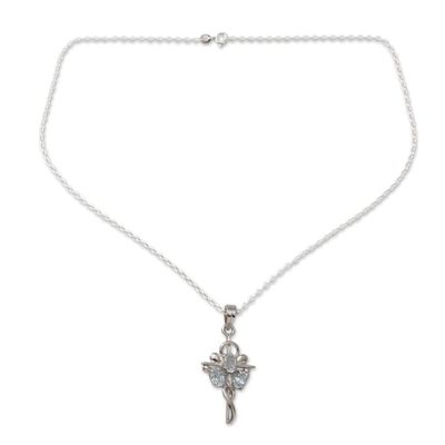 Alternate image for Cross Pendant Necklace with Blue Topaz Gems Precious Trinity