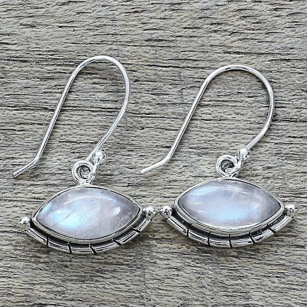 Alternate image for Sterling Silver Rainbow Moonstone Dangle Earrings from India Protective Eyes