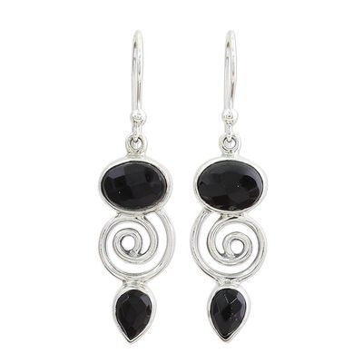 Alternate image for Hand Made Onyx Sterling Silver Dangle Earrings from India Romantic Journey