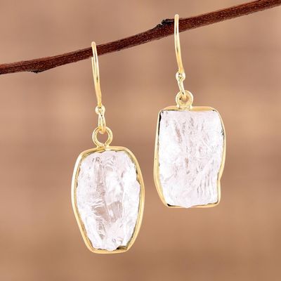 Alternate image for Handmade 22k Gold Plated 925 Silver Crystal Quartz Earrings Crystalline Delight