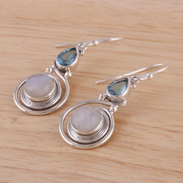 Alternate image for Moonstone and Blue Topaz Sterling Silver Earrings from India Blissful Fusion
