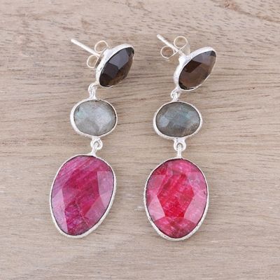 Alternate image for Multi-Gemstone Dangle Earrings Crafted in India Fascinating Trio