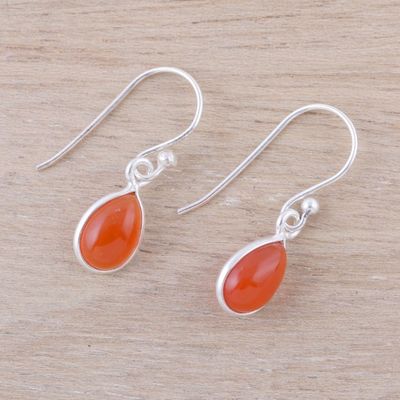 Alternate image for Carnelian and Sterling Silver Teardrop Dangle Earrings Gentle Tear
