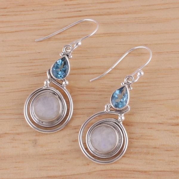 Alternate image for Moonstone and Blue Topaz Sterling Silver Earrings from India Blissful Fusion