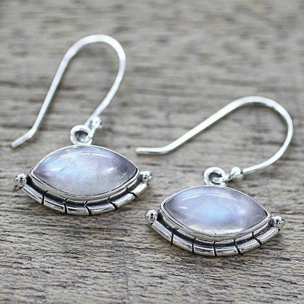 Alternate image for Sterling Silver Rainbow Moonstone Dangle Earrings from India Protective Eyes