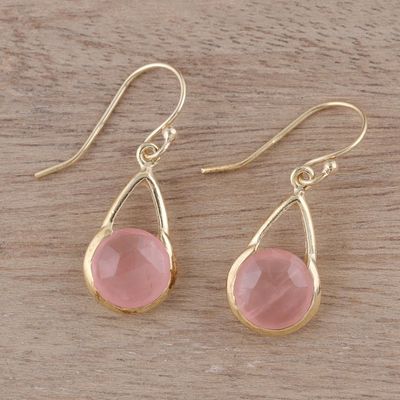 Alternate image for Gold Plated Rose Quartz Dangle Earrings from India Fantastic Cradles