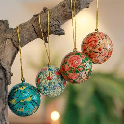 Alternate image for India Handmade Papier Mache Christmas Ornaments Set of 4 Christmas Joy