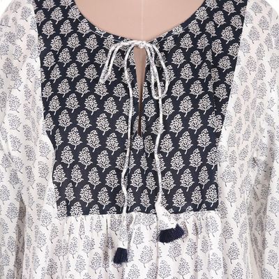 Alternate image for Screen Printed Floral Cotton Drawstring Dress from India Warm Days